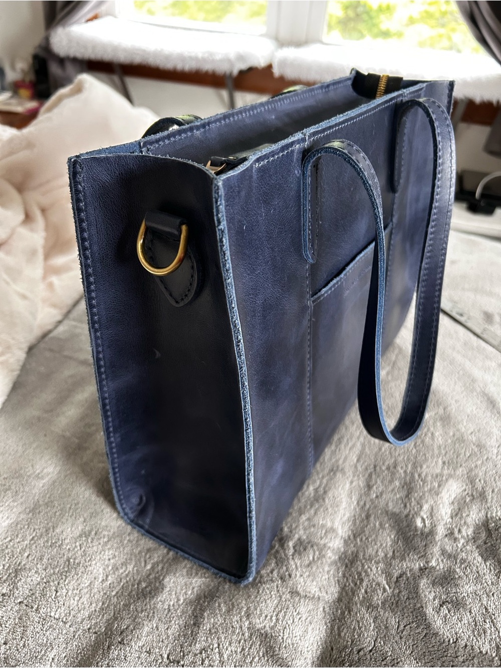 Portland Leather Goods Cowboy Blue Leather Tote - Picture 4 of 5
